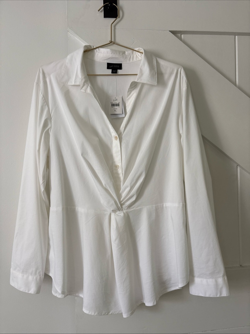 J. Jill Wearever Collection Poplin Shirt Ruched Twist Front Detail XL White